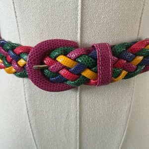 🌈1990s Vintage Express Rainbow Croc Embossed Leather Braided Belt